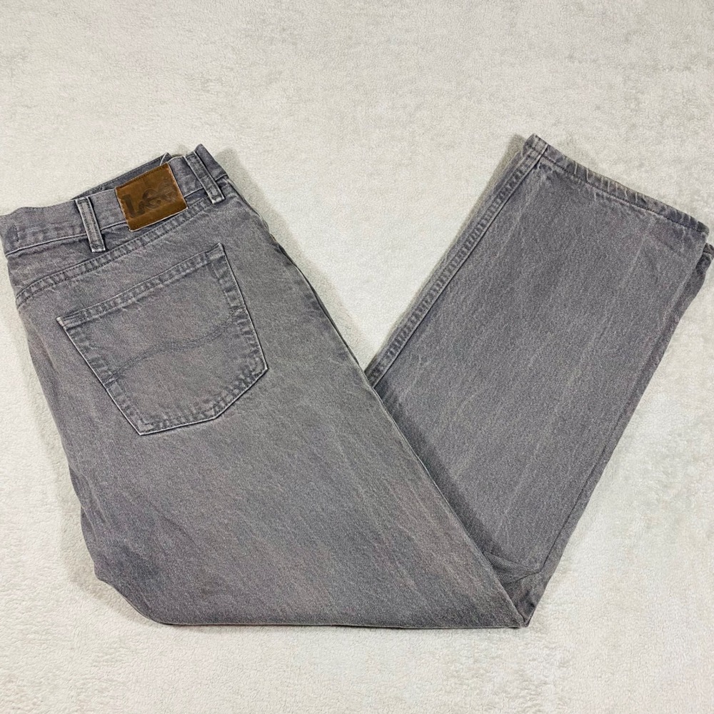 Lee Regular Fit Straight Leg Jeans Mens 36x30 Gray Distressed Cotton Denim
